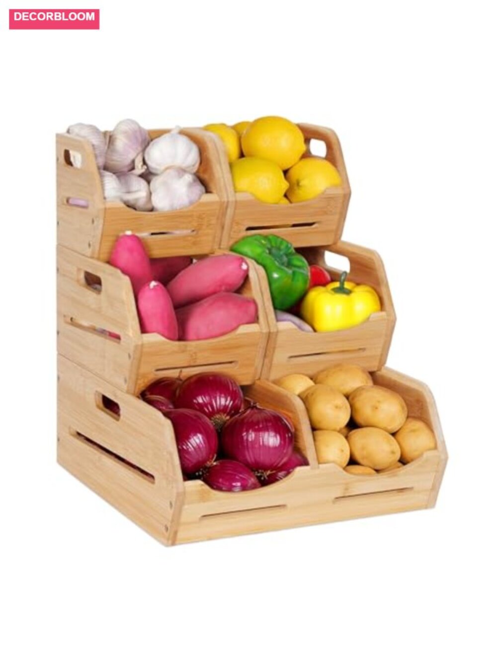 3-Tier Bamboo Pantry Organizer Stackable Storage Bins Kitchen Countertop